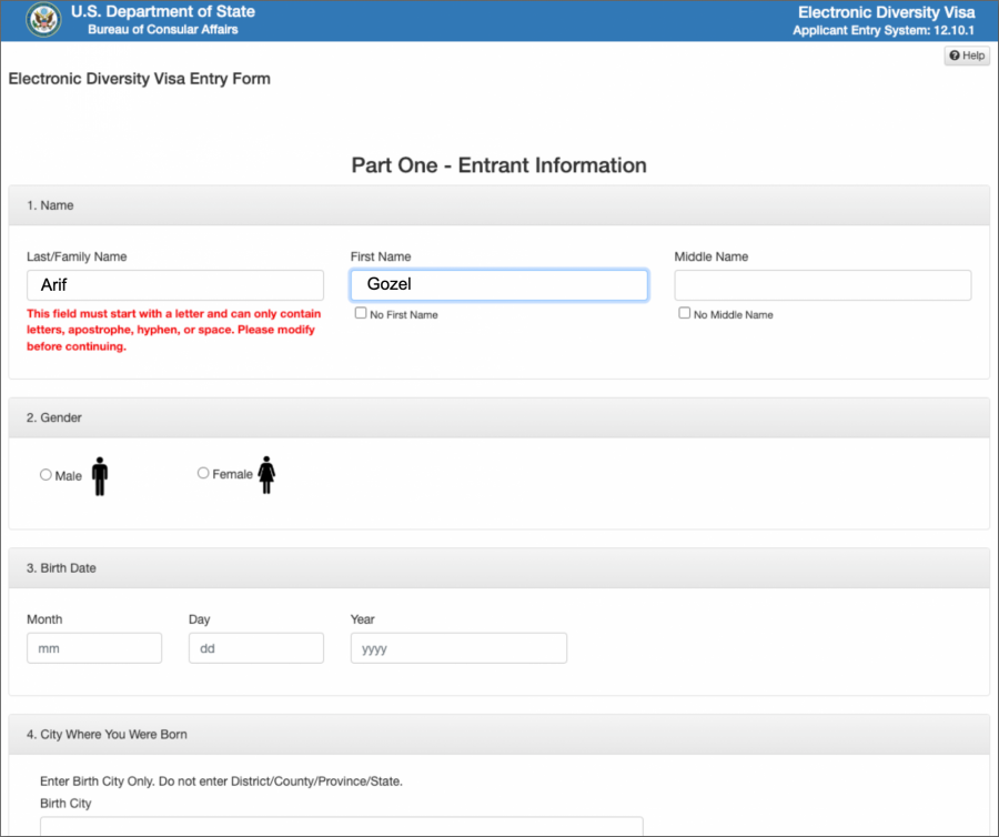 First Stage of DV Lottery Form